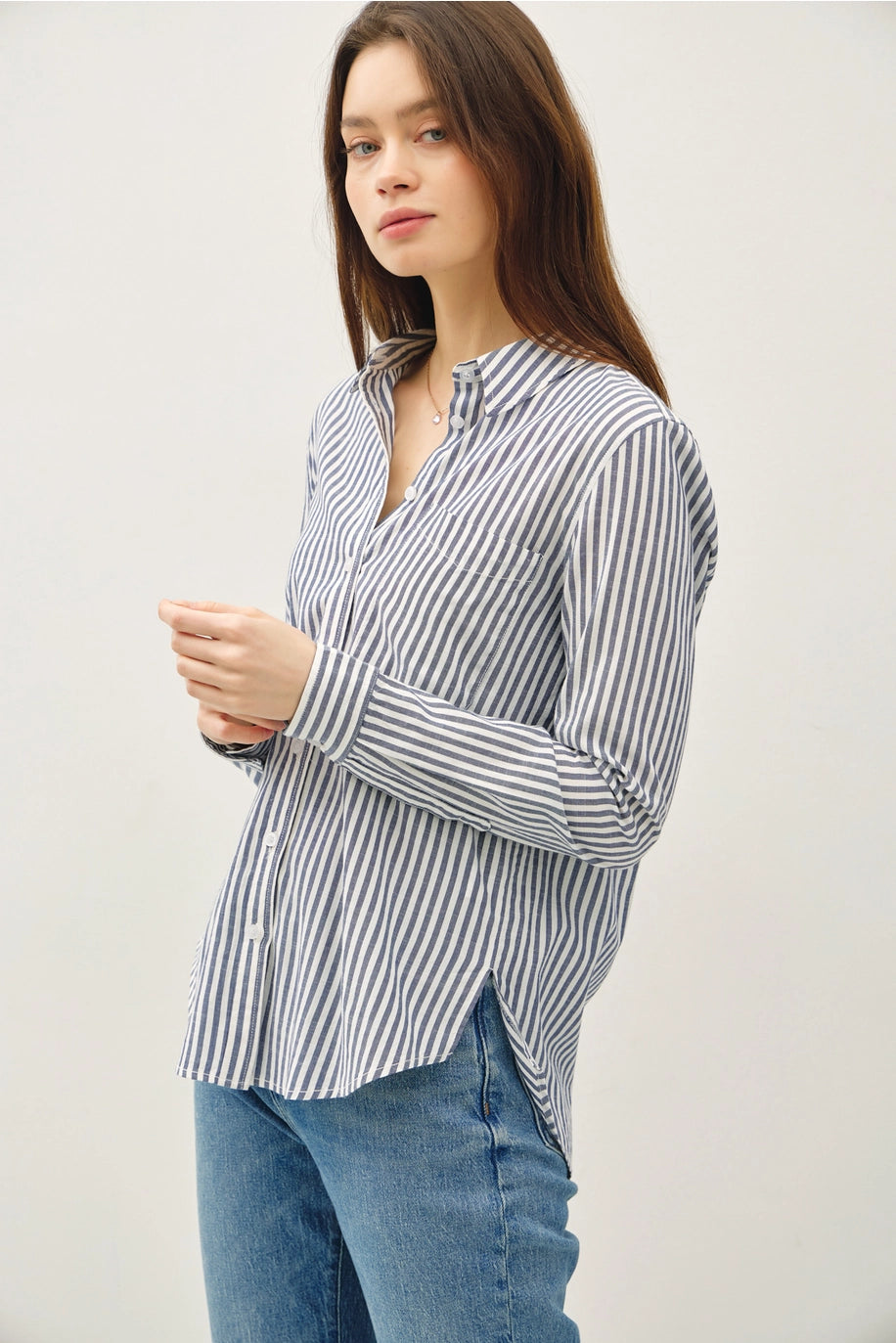 STRIPED BUTTON UP TOP