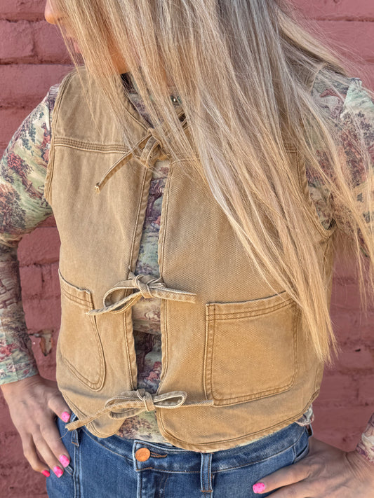 DENIM TIE FRONT VEST