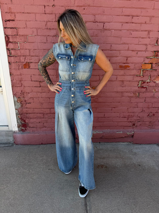DEE DEE BUTTON DOWN JUMPSUIT