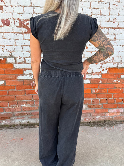 MINERAL WASHED SHORT SLEEVE WRAP TOP