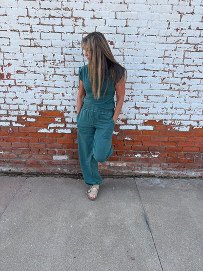 MINERAL WASHED SHORT SLEEVE WRAP TOP