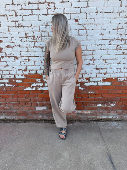 MINERAL WASHED SHORT SLEEVE WRAP TOP