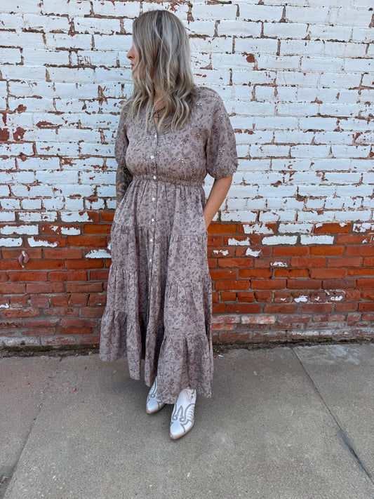 TALLY FLORAL TIERED MIDI DRESS