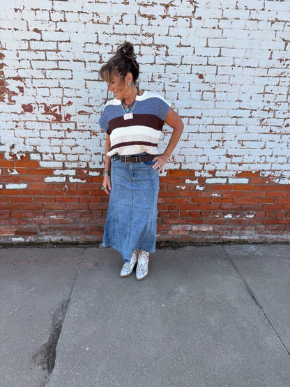 MULTICOLOR STRIPED CAP SLEEVE SWEATER