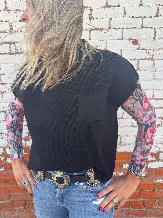 SHORT SLEEVE SWEATER TOP