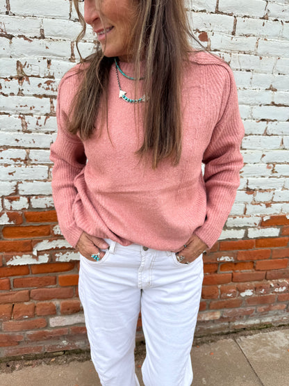 ROUND NECK LONG SLEEVE RIBBED SWEATER