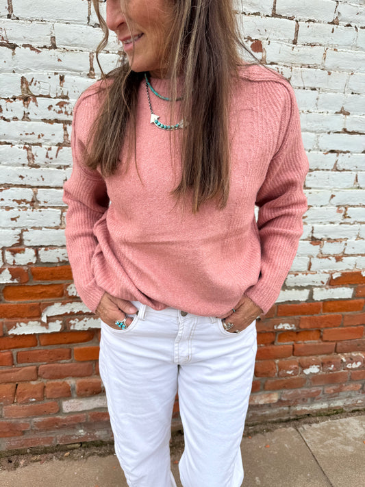 ROUND NECK LONG SLEEVE RIBBED SWEATER