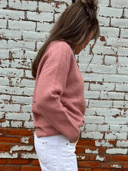 ROUND NECK LONG SLEEVE RIBBED SWEATER