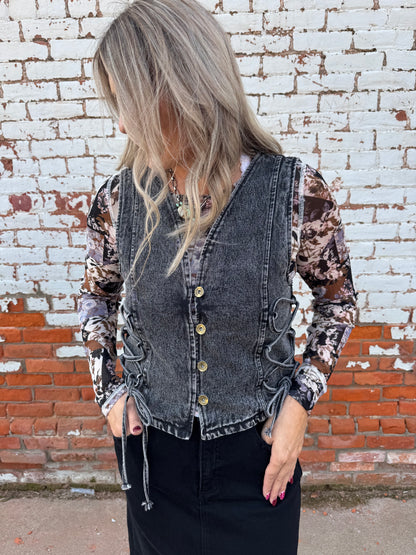 BAILEY DENIM VEST WITH LACE UP SIDES