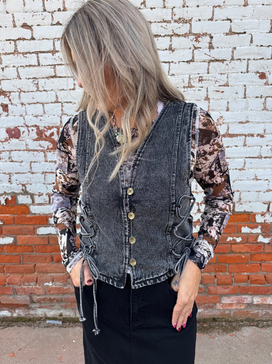 BAILEY DENIM VEST WITH LACE UP SIDES