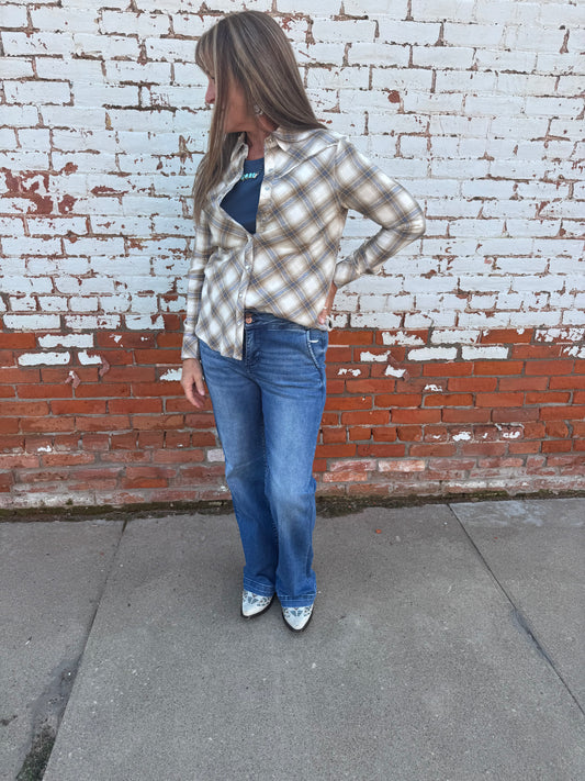YANA PLAID BUTTON UP TOP