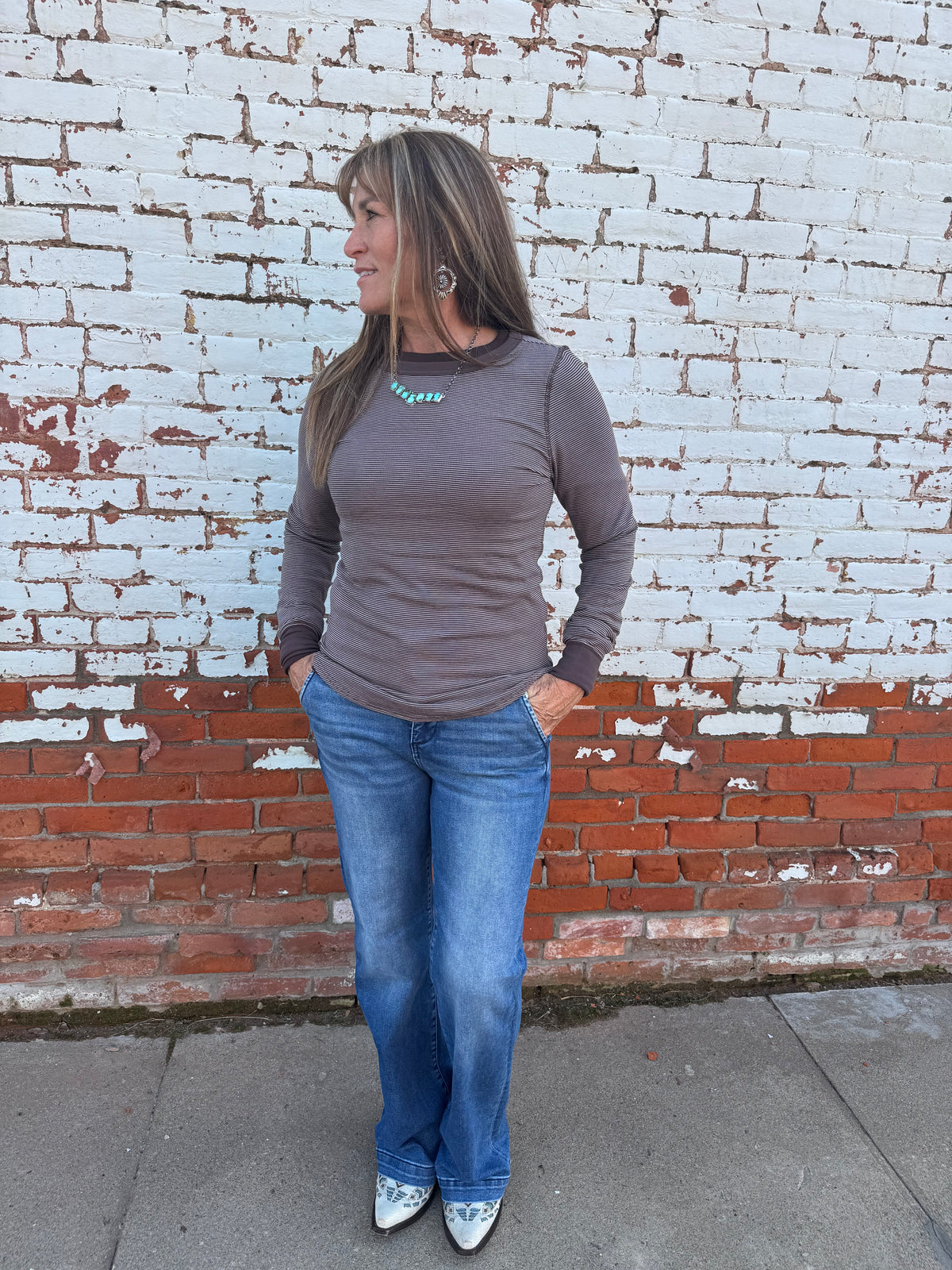 STACY CREW NECK LONG SLEEVE STRIPED TEE