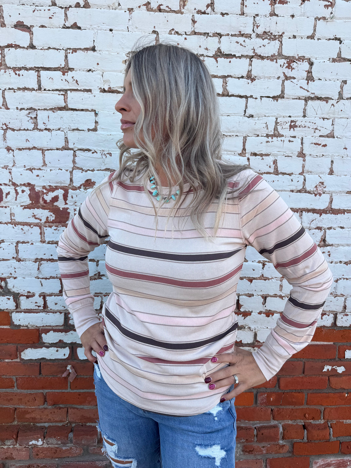 STACY CREW NECK LONG SLEEVE STRIPED TEE