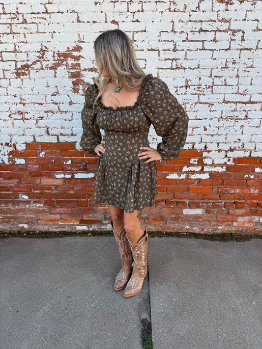 SQUARE NECK FLORAL MINI DRESS
