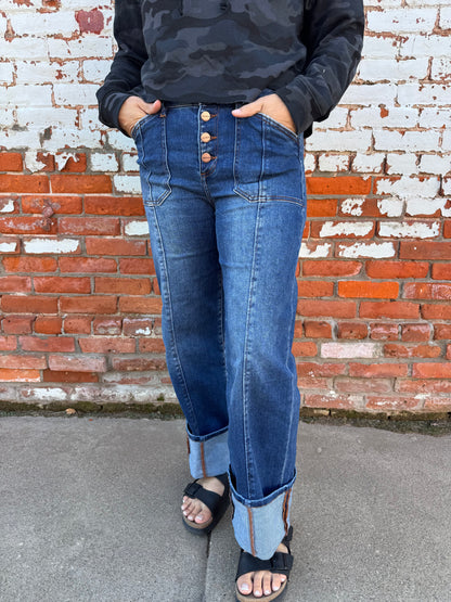 KATHERINE WIDE LEG CUFFED JEANS
