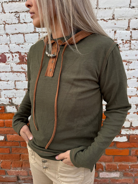 SUEDE CONTRAST HOODIE TOP