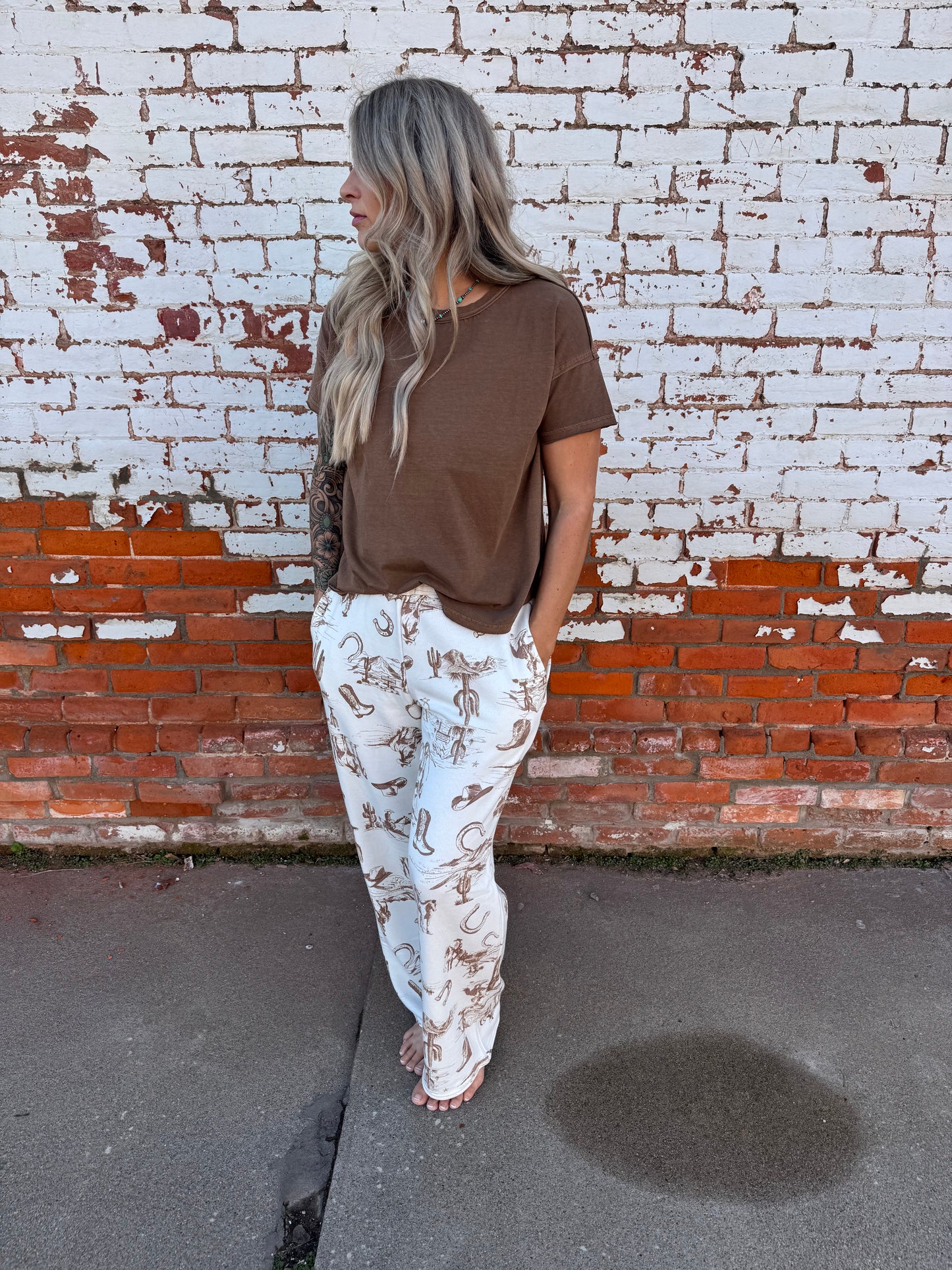 WESTERN PRINT ELASTIC WAIST JOGGERS