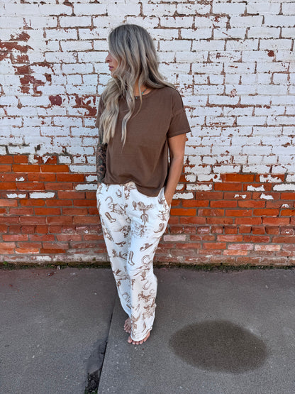 WESTERN PRINT ELASTIC WAIST JOGGERS