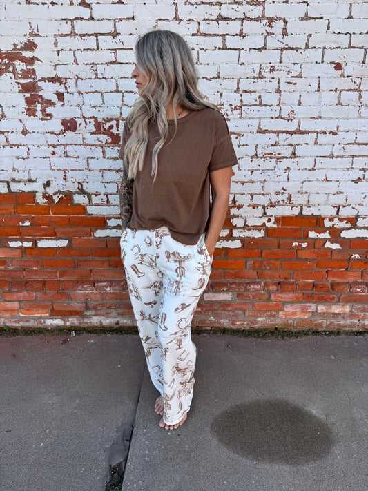 WESTERN PRINT ELASTIC WAIST JOGGERS