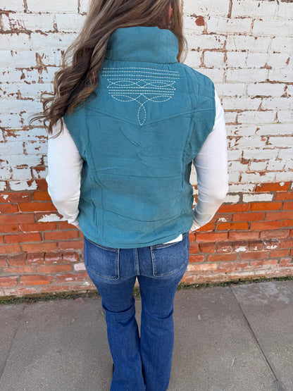 PUFFER VEST WITH BOOT STITCH DETAIL