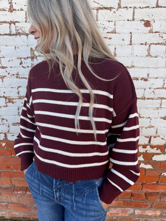 STRIPE MOCK NECK SWEATER
