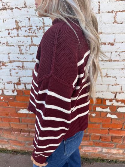 STRIPE MOCK NECK SWEATER