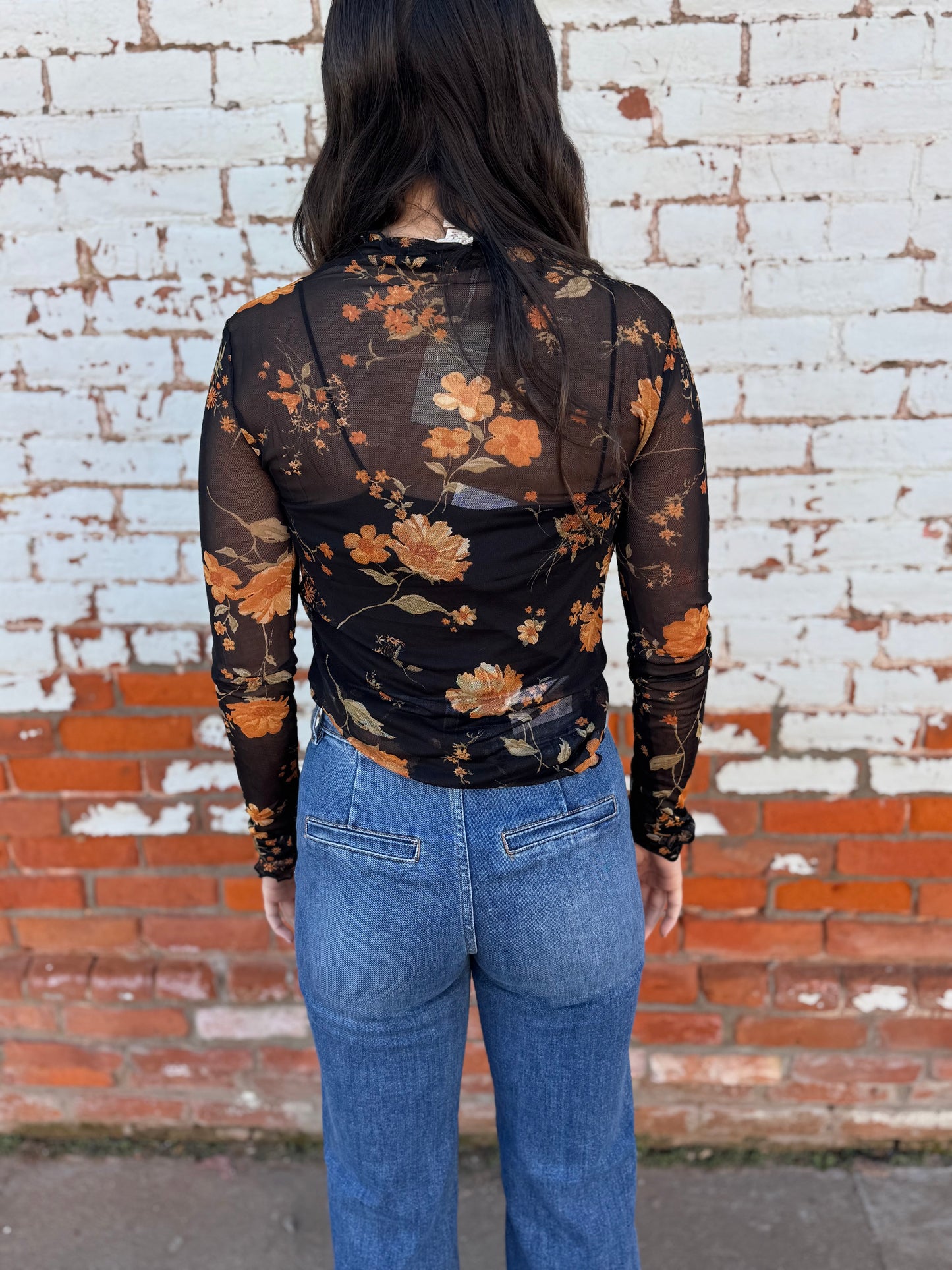 BLACK FLORAL PRINT MESH