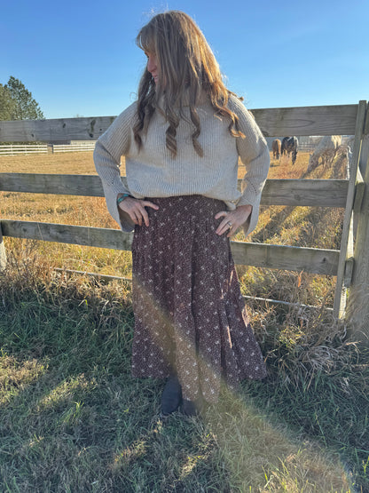 FLORAL TIERED MIDI SKIRT