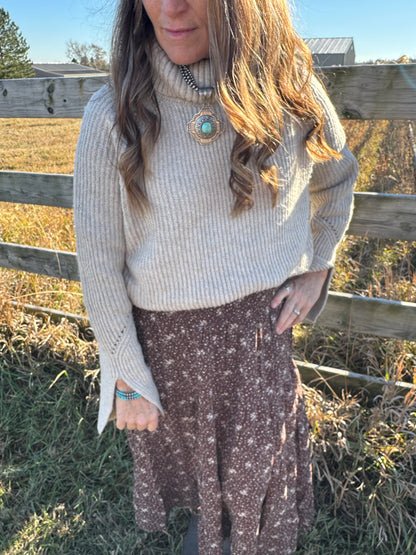 FLORAL TIERED MIDI SKIRT