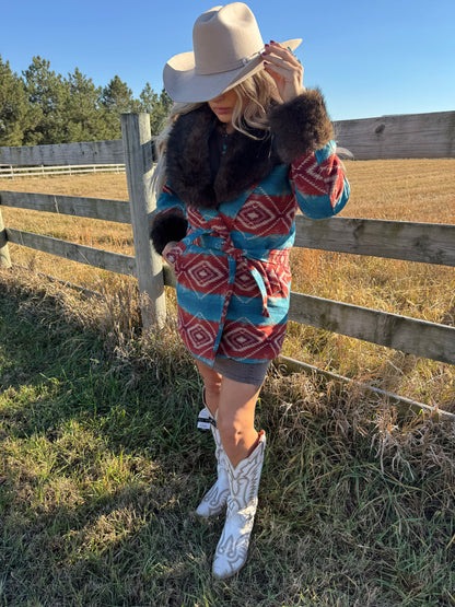 THE JADE AZTEC FUR COAT