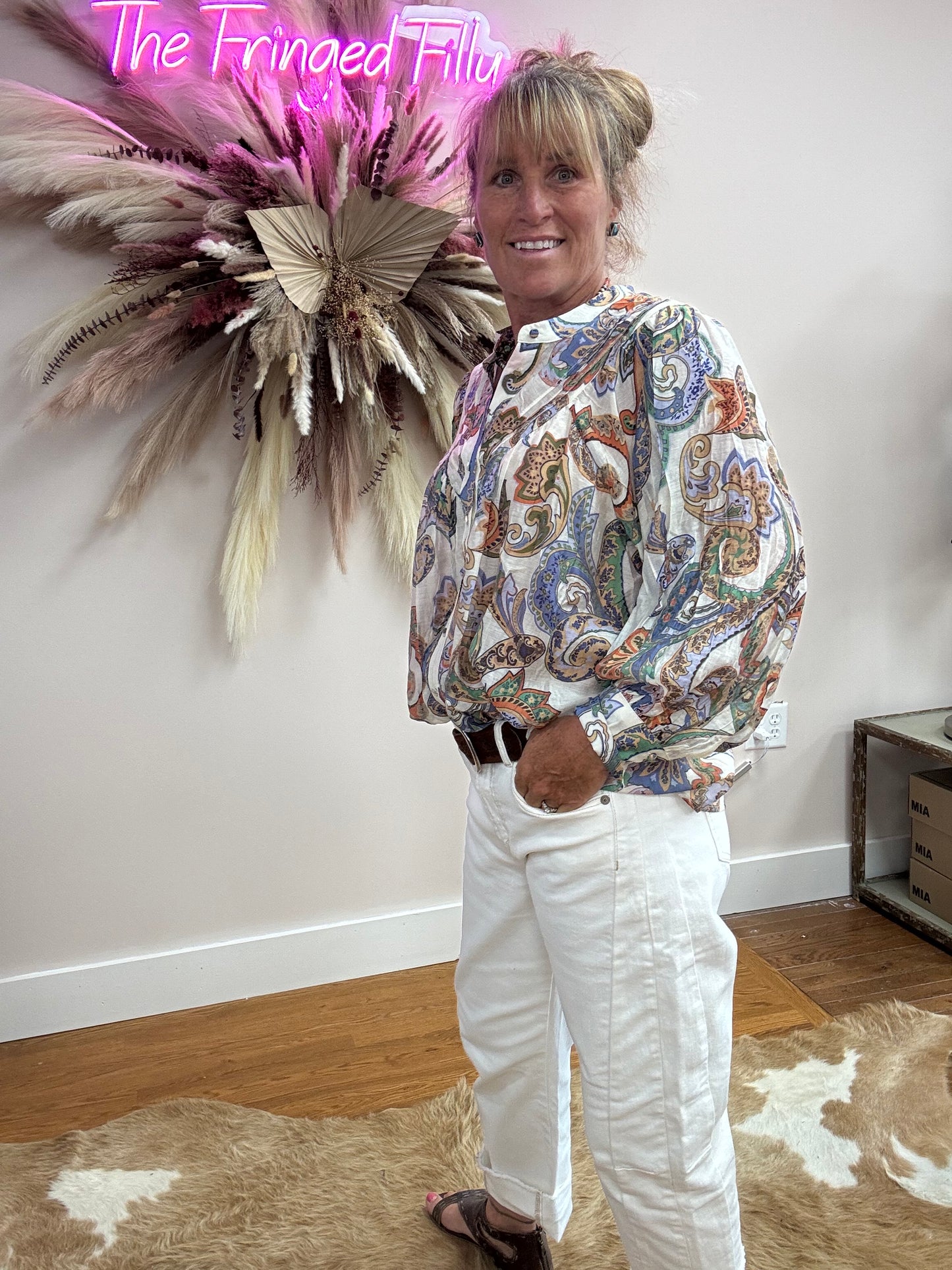PAISLEY BUBBLE SLEEVE BLOUSE