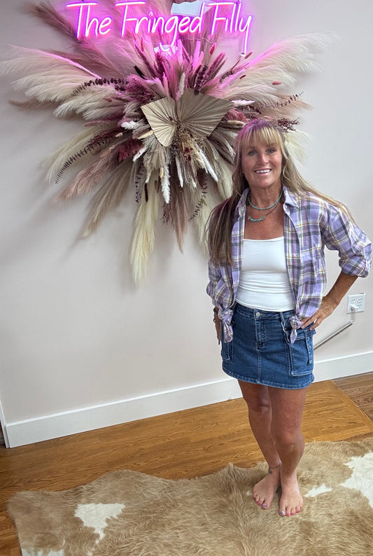 PLAID BUTTON UP TOP