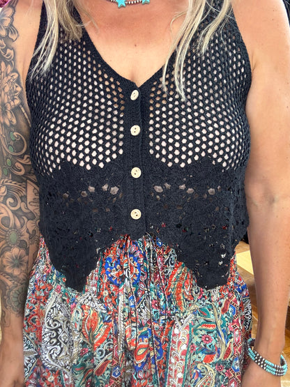 CARRIE CROCHET KNIT BOHO VEST