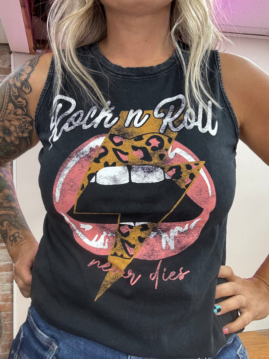 ROCK AND ROLL NEVER DIES GRAPHIC TANK TOP