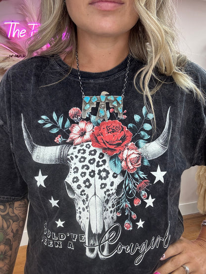 SHOULD'VE BEEN A COWGIRL CROP GRAPHIC TEE