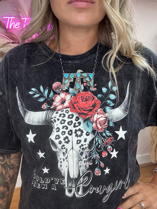 SHOULD'VE BEEN A COWGIRL CROP GRAPHIC TEE