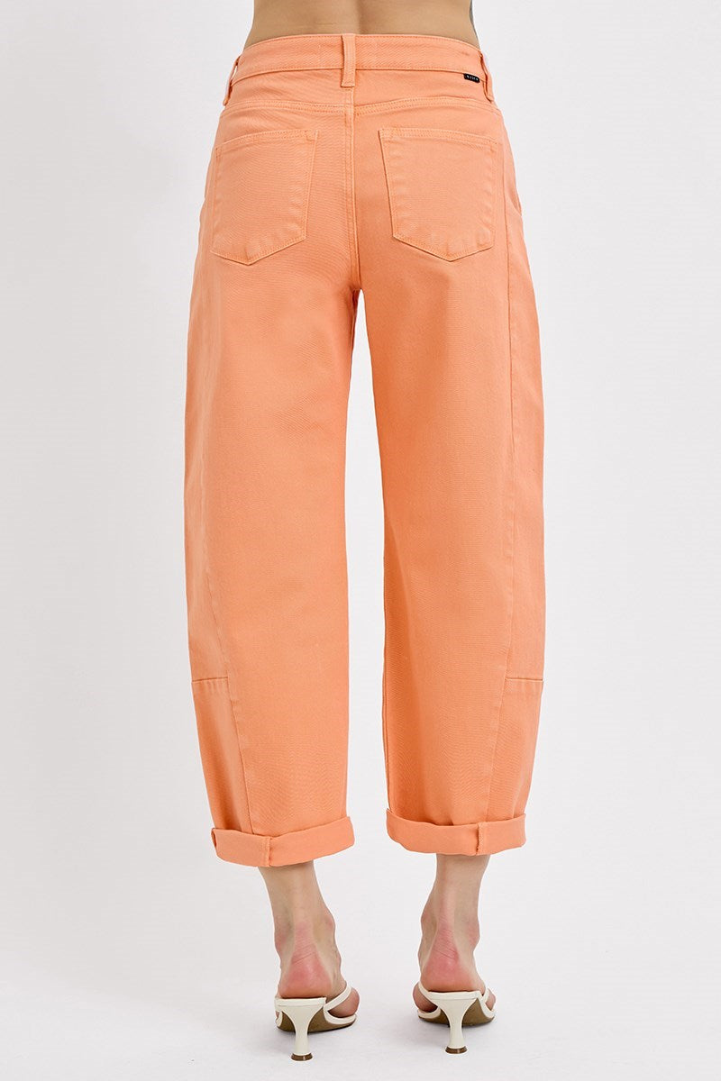CORAL PEACH BARREL JEANS