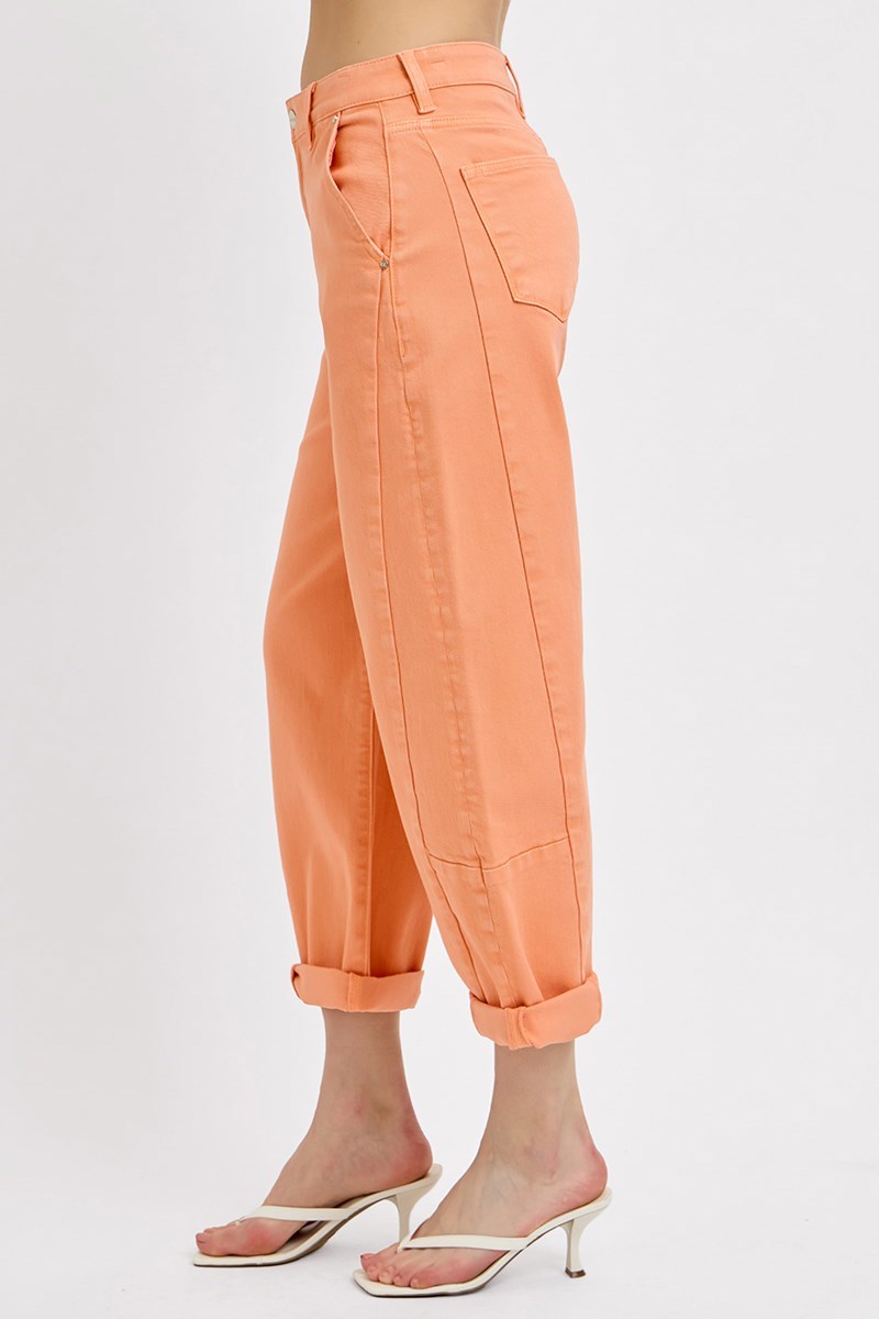 CORAL PEACH BARREL JEANS