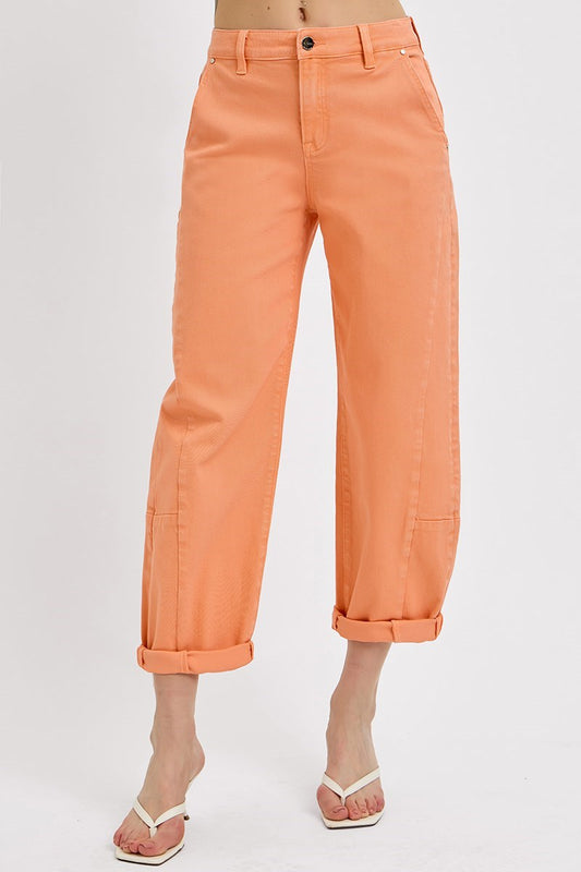CORAL PEACH BARREL JEANS