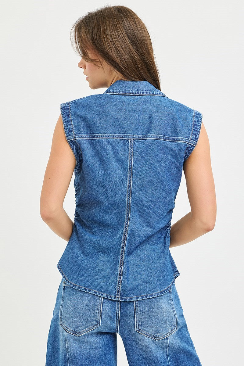 THE TRACI SLEEVELESS DENIM TOP