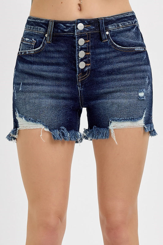 MAE-DISTRESSED HIGH RISE SHORTS