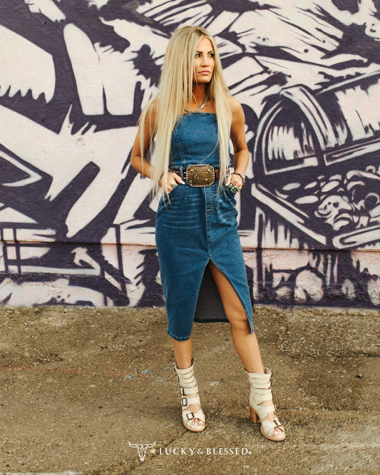 CHEYENNE-DENIM CORSET DRESS