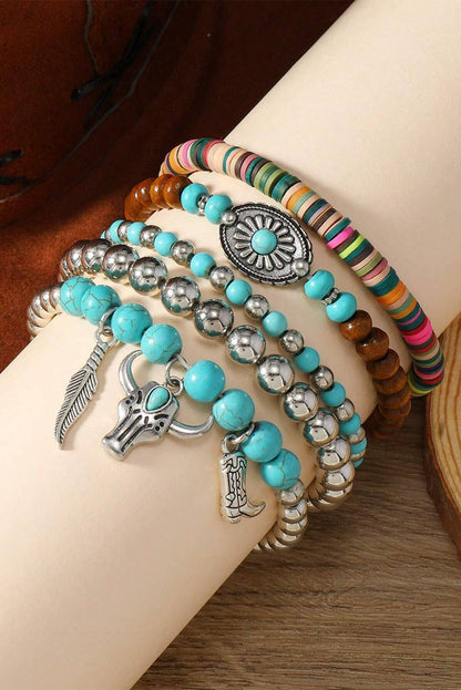 WESTERN PATTER TURQUOISE BEADED MULTI LAYER BRACELET SET