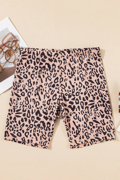 LEOPARD RIBBED KNIT BIKER SHORTS