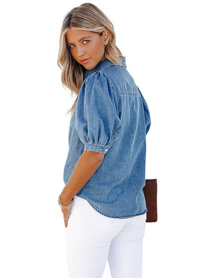 TARA-PRINCESS 3/4 SLEEVE DENIM SHIRT
