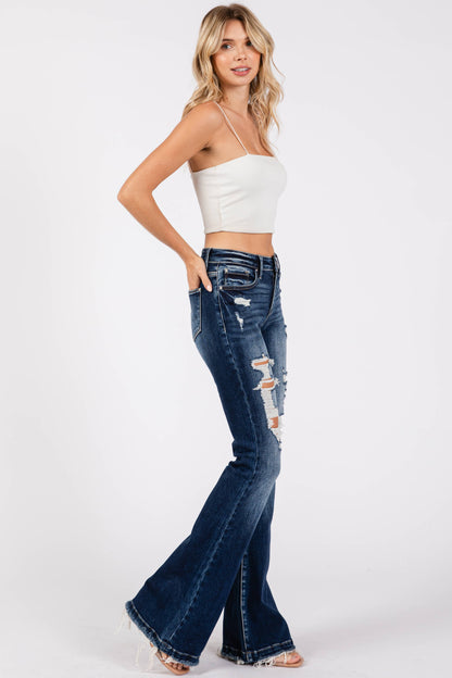 MONTANA- MID RISE DISTRESSED STRETCH FLARE JEANS