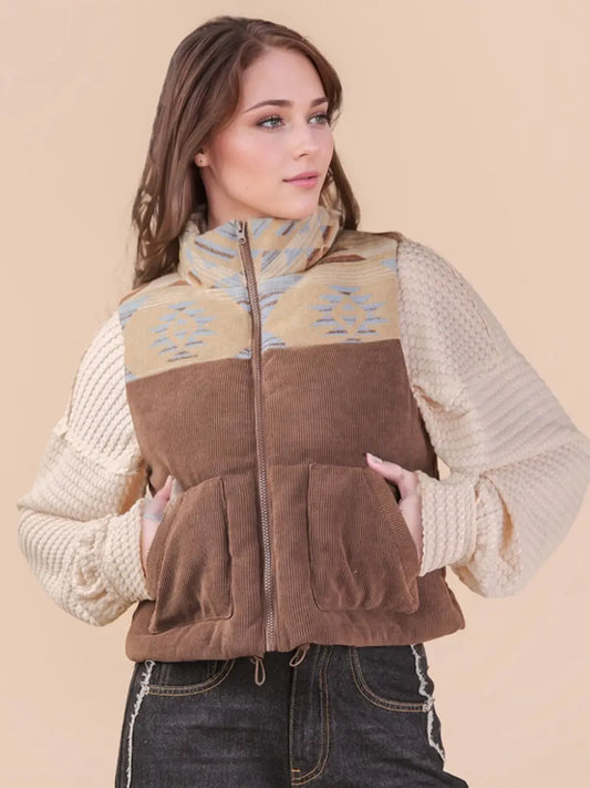 AZTEC COURDUROY PUFFER VEST