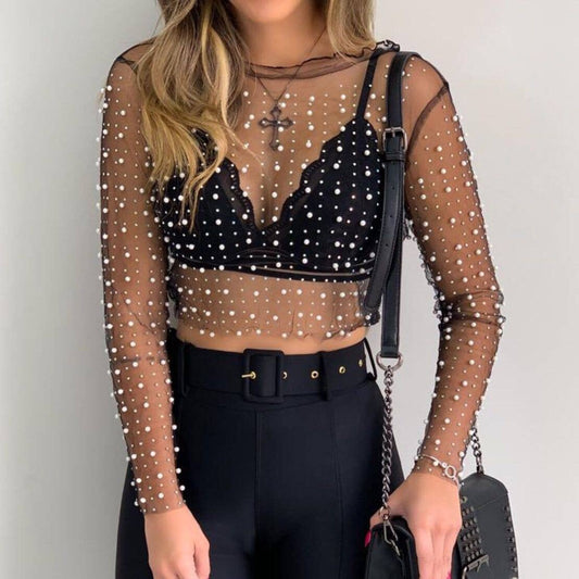 PEARL RHINESTONE MESH TOP