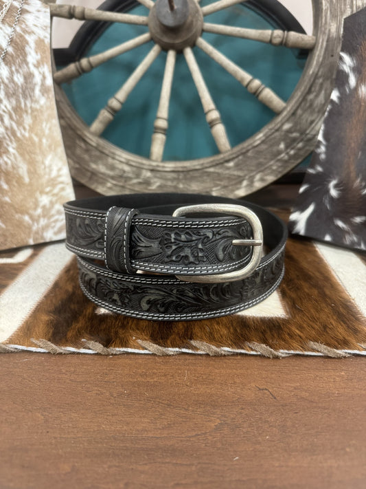 COWGIRL ROCK BLACK TOOLED LEATHER BELT