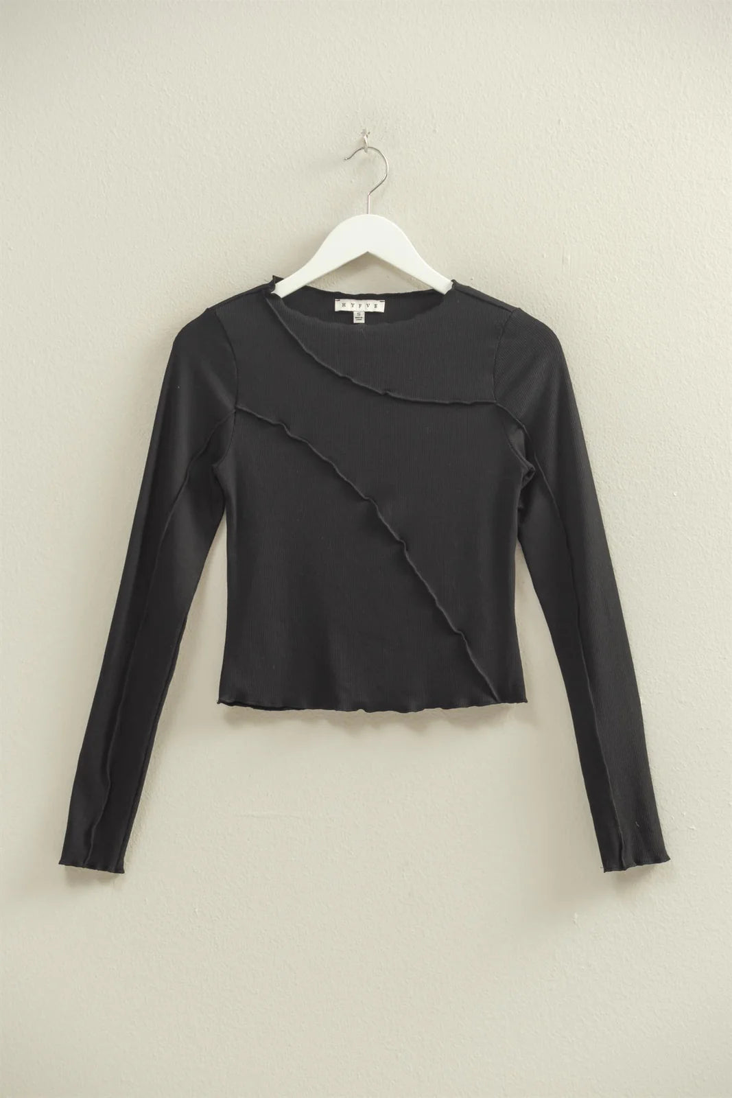 KNITTED RAW EDGE LONG SLEEVE TOP